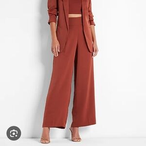Express Rust Colored Super High Waisted Satin Feel Wide Leg Pant Large
